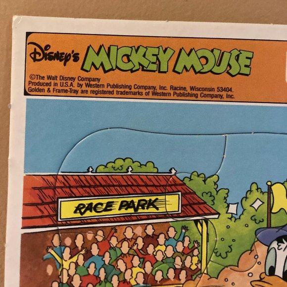 Vintage Disney Mickey Mouse Puzzle Frame Tray Golden 4088 Race Car Minnie Donald - Picture 3 of 3